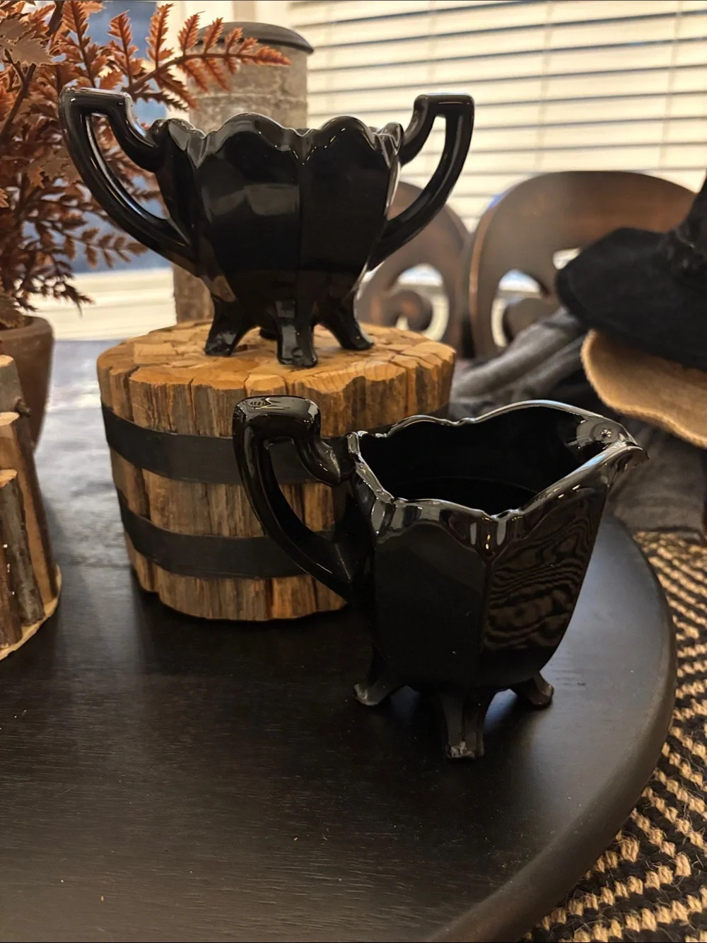 Vintage Black Ceramic Creamer and Sugar Set